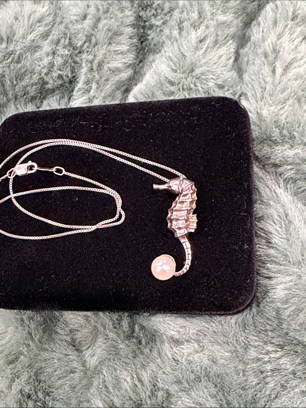 Seahorse Pendant Necklace with Pearl Sterling Silver
